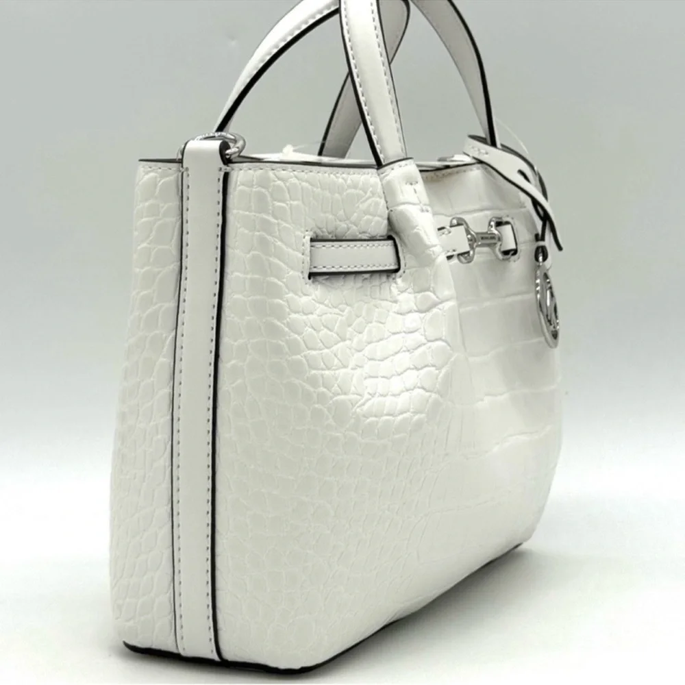 Michael Kors Carson Small Crocodile Embossed Satchel Bag Optic White